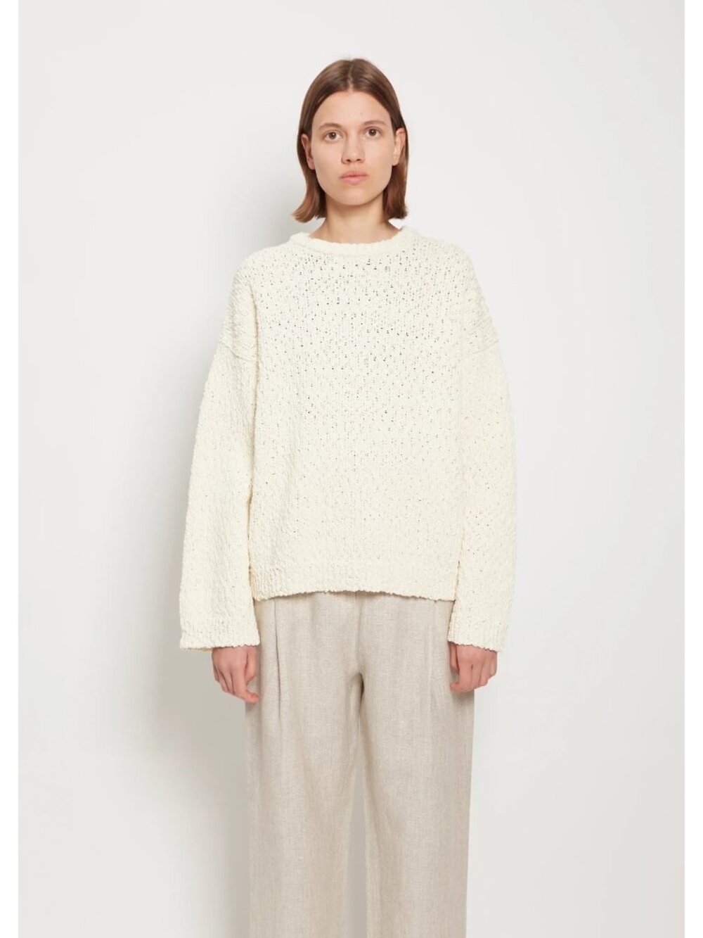Toteme Textured Oversized Cotton Knit in Bright Creme